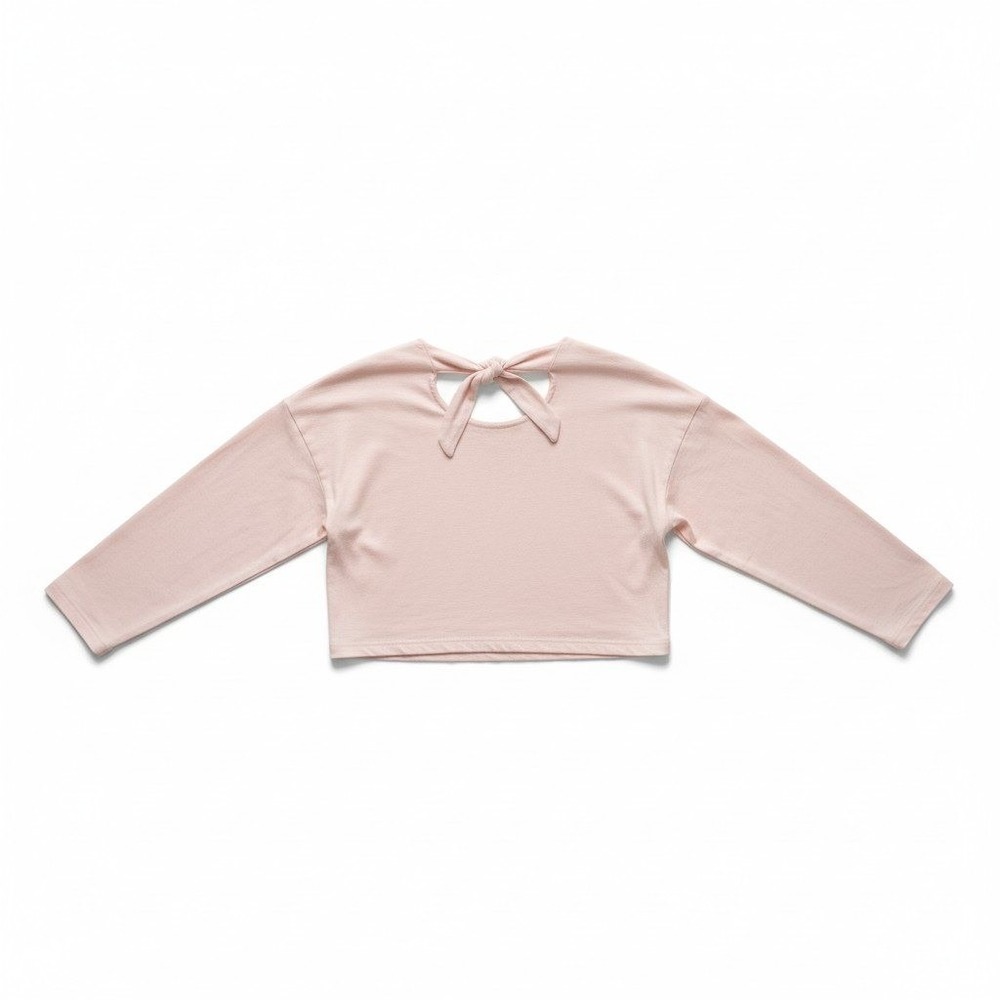 Stefano World Wide Pink Long Sleeve Bow Back Cutout Crop Top Size M Cotton